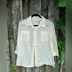 Y2K White Stag Sheer Striped Button-Up – Size L (12/14)